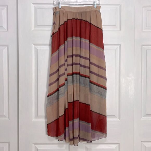 H&M Accordion Pleated Multicolored Striped Chiffon High Waist Maxi Skirt Size 10 - Picture 4 of 10